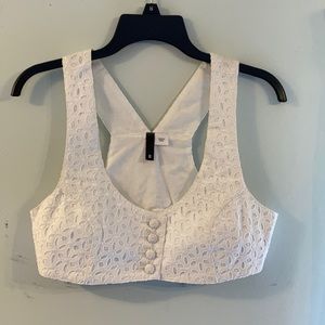 White Floral eyelet cropped vest top